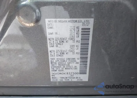 2017 Nissan Rogue Sv from USA, damaged, VIN 5N1AT2MV2HC837500